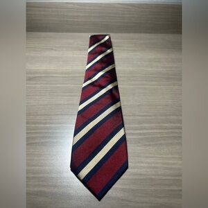 Ben Silver 100% Pure English Silk Hand Made Red Navy Blue Cream Striped Tie